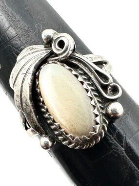 Native Americans Ring Sterling Silver Mother of Pearl Size 7 Signed JM